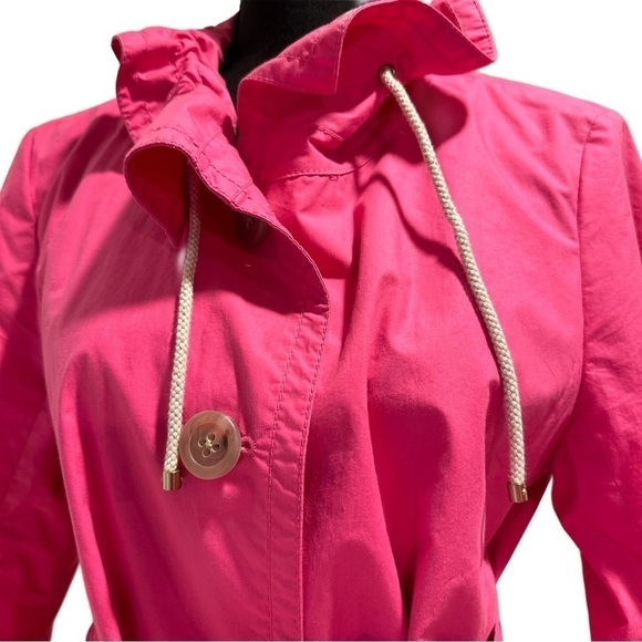 J. Crew Trench Coat Hot Pink Lightweight Lined Belted Ruffled Collar L EUC - Picture 5 of 16